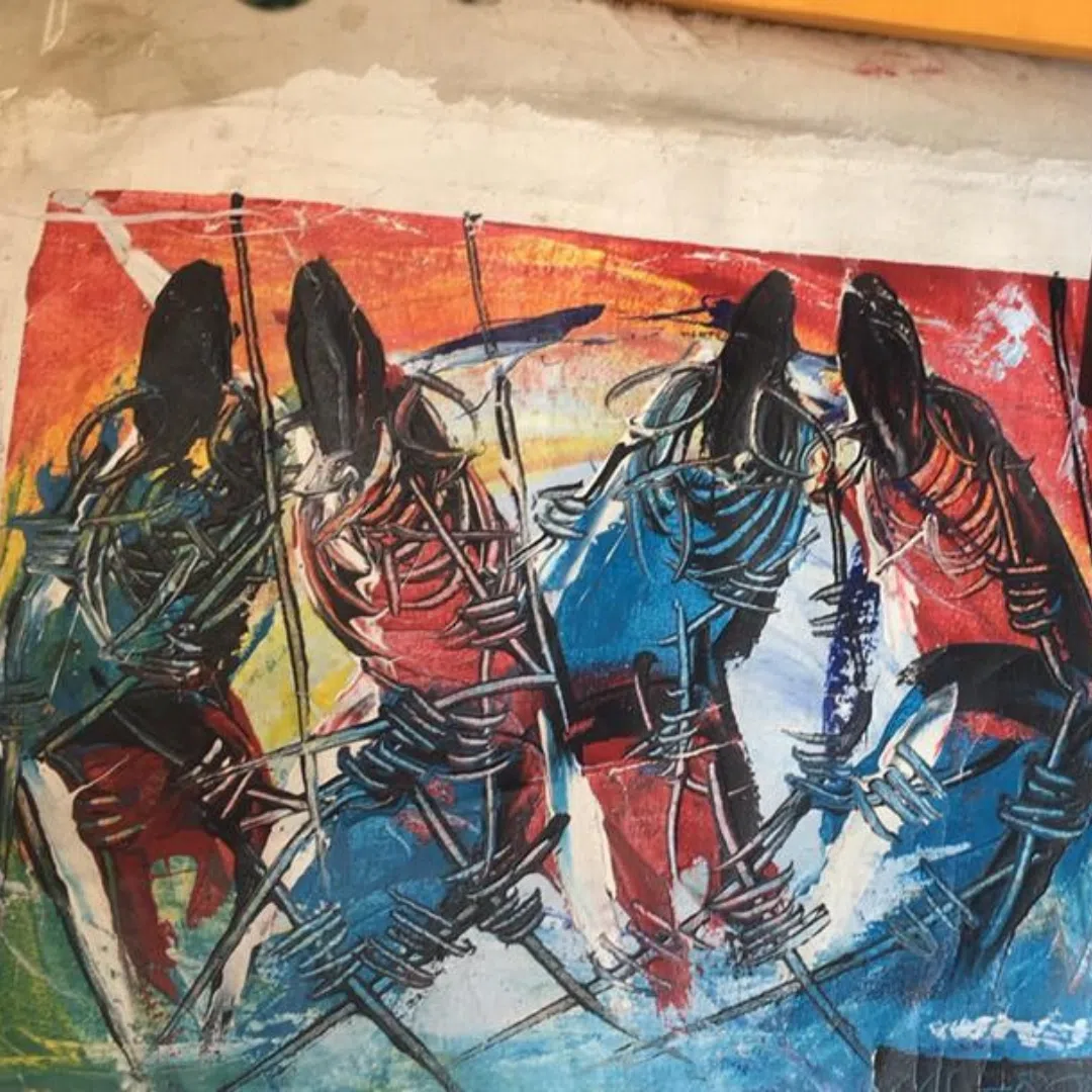 Painting of tribal people in africa. Abstract